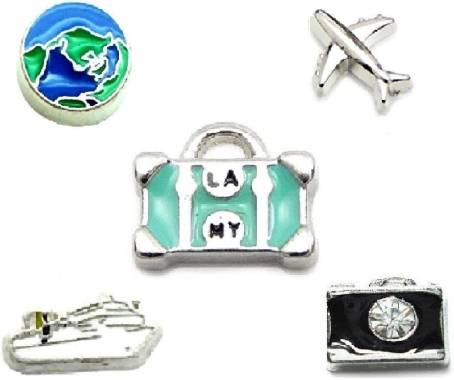 Cherityne Travel Themed Set of 5 Floating Charm for Locket Pendants