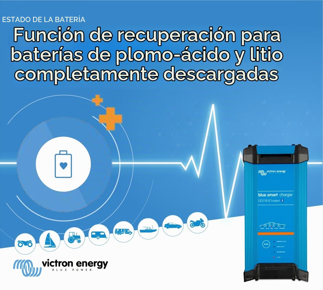 Victron Energy - Cargadore 15A 12V Victron Energy Blue Smart IP22 Bluetooth 12/15 1 Schuko - BPC121542002