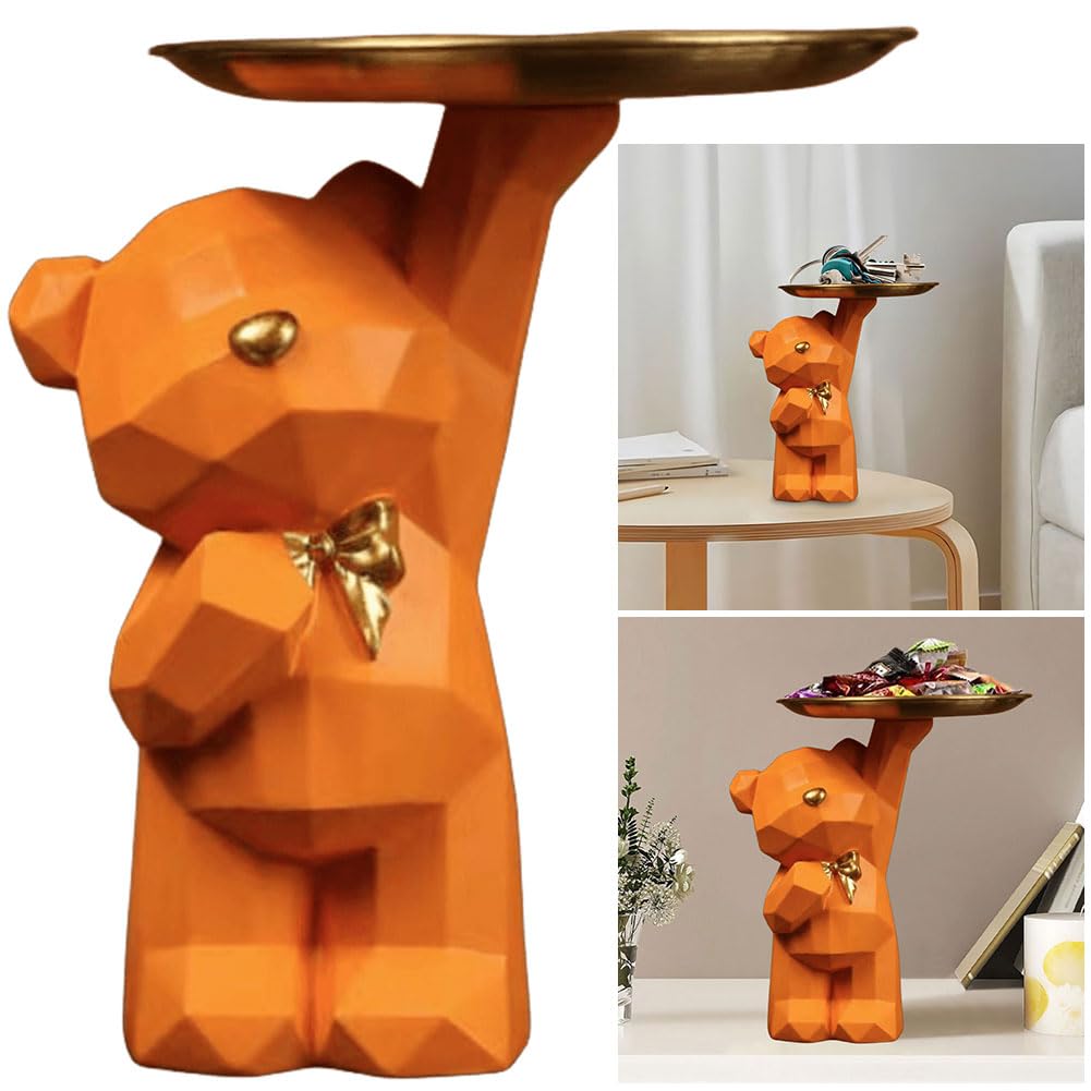 Statua Orso Con Vassoio Portaoggetti - Design Geometrico, Resina, Colore Rosa, Per Decorazione - Foto 10