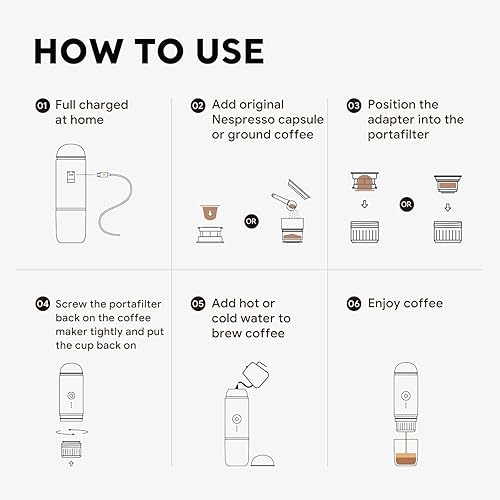 Miniatura 9 de Cafetera eléctrica portátil de café expreso de autocalentamiento rápido, máquina de café expreso de extracción 2 en 1, soporte de café molido y