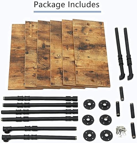 Miniatura 6 de Estantería industrial de 6 niveles para montaje en pared con marco de metal y estantes de madera para el hogar, sala de estar, oficina