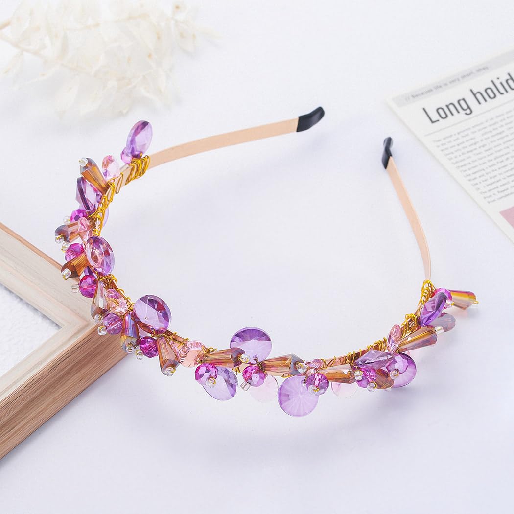 Formery Sparkle Crystals Headband Purple Crystal Hair Band Party Prom Wedding Beaded Headpiece Hair Accessories for Women and Girls - Image 6