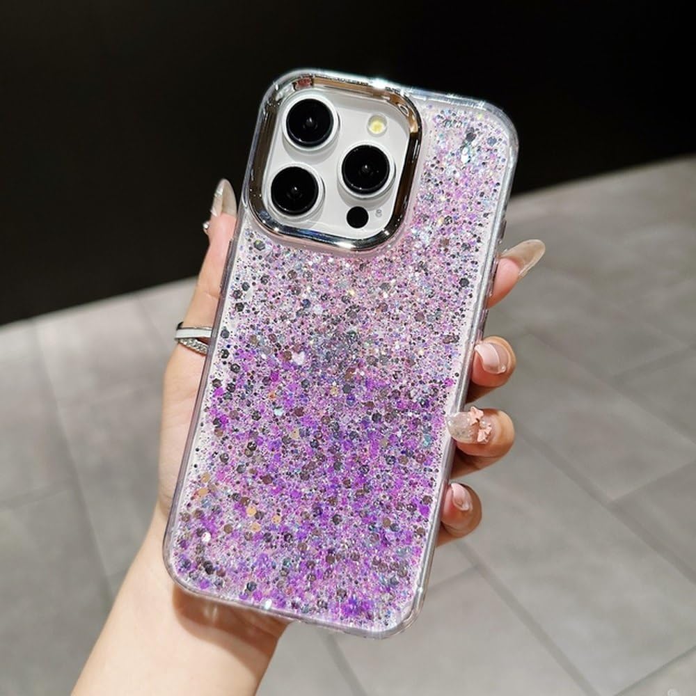 Coque de téléphone à paillettes dégradées de luxe iPhone 13 antichoc rose violet