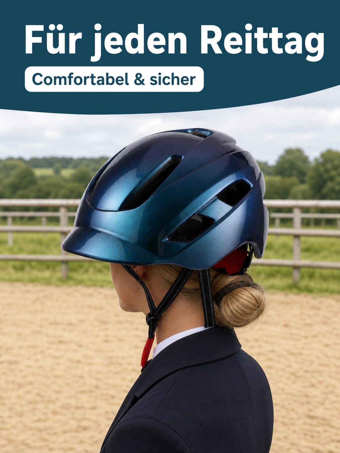 [Ellniges] EN1384:2023 zertifizierter Reithelm, passend für | Bestehend aus PC-Schale und EPS-Polster, mit Belüftungseinrichtung, waschbarem Innenfutter und -Click-Verschluss – perfekt