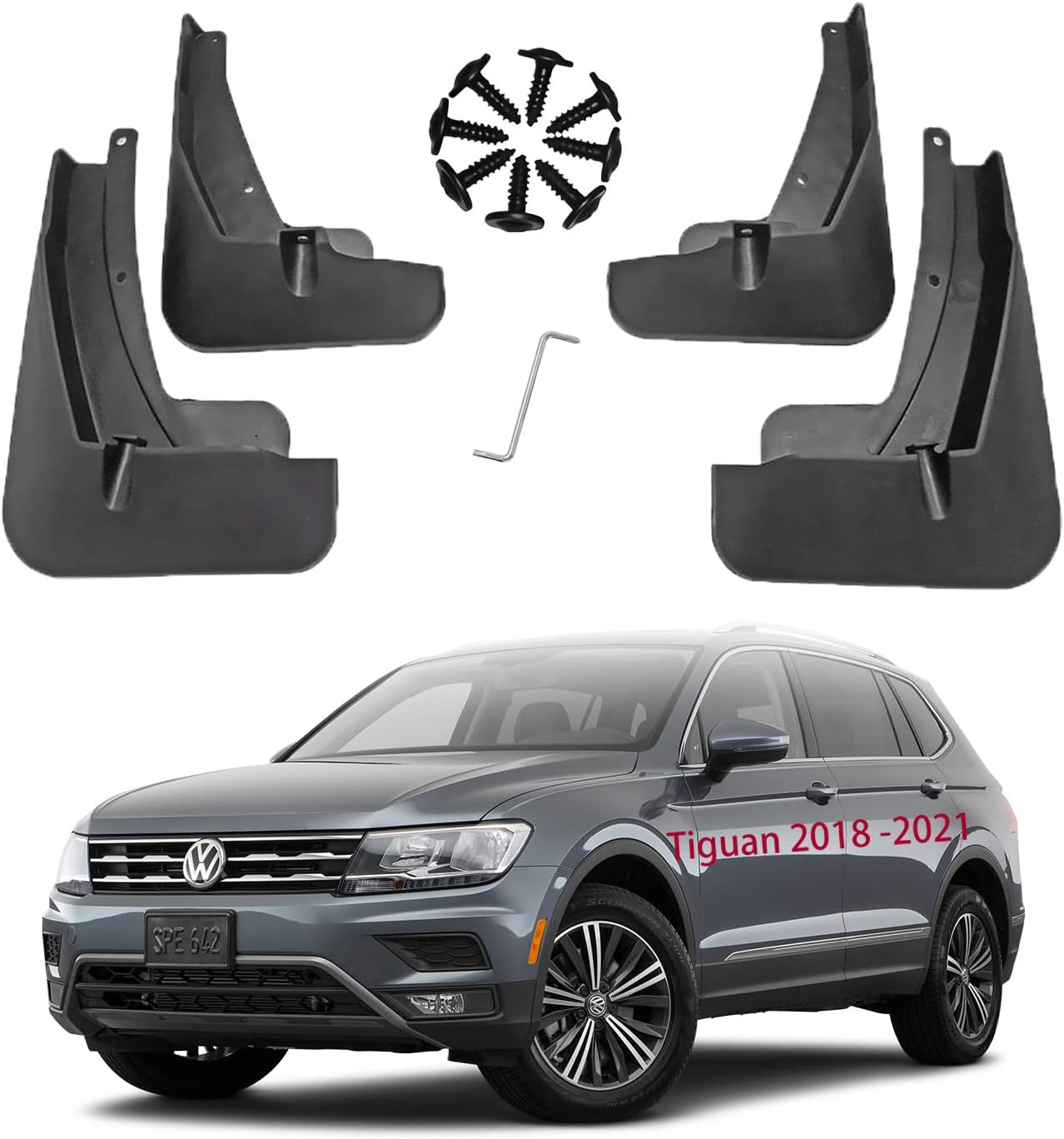 Mud Flaps for Tiguan 2018 2019 2020 2021 (Does NOT Fit Tiguan R-Line) Accessories Mud Splash Guard Front and Rear 4-PC Set