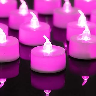 LANKER 24 Pack LED Tea Lights Candles, Steady Pink Flameless Tealights, Long Lasting Battery Operated Fake Candles, Decoration for Wedding, Halloween and Christmas (Pink - 24pcs)