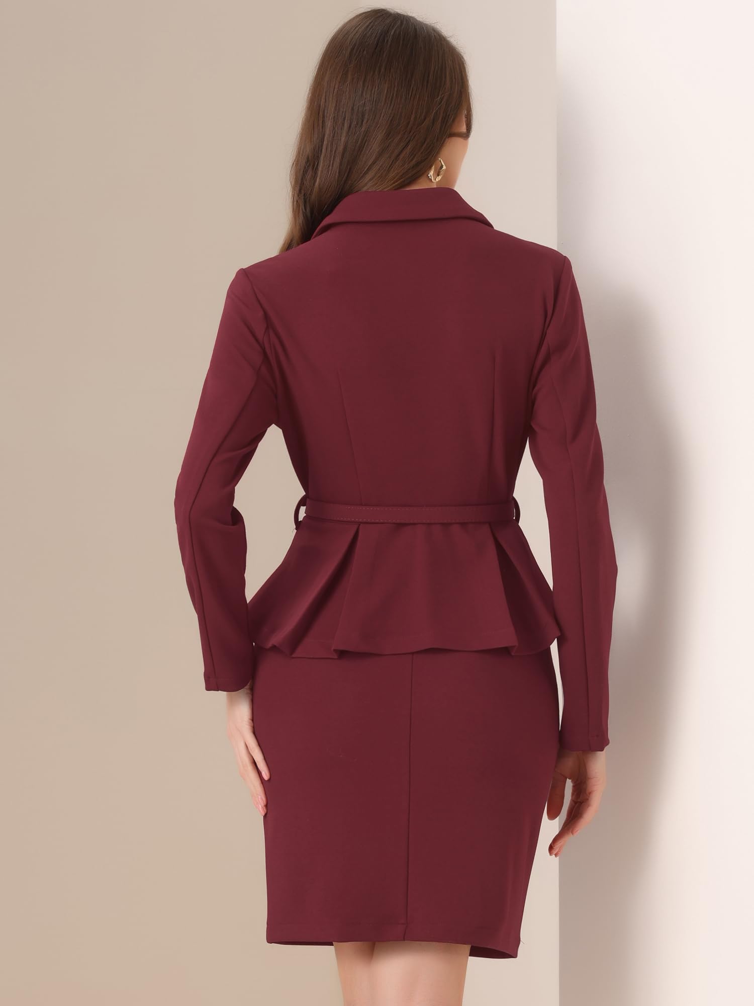 Allegra K Damen 2-Teilige Business Anzüge Schößchen Blazer Jacken und Bleistiftrock Sets