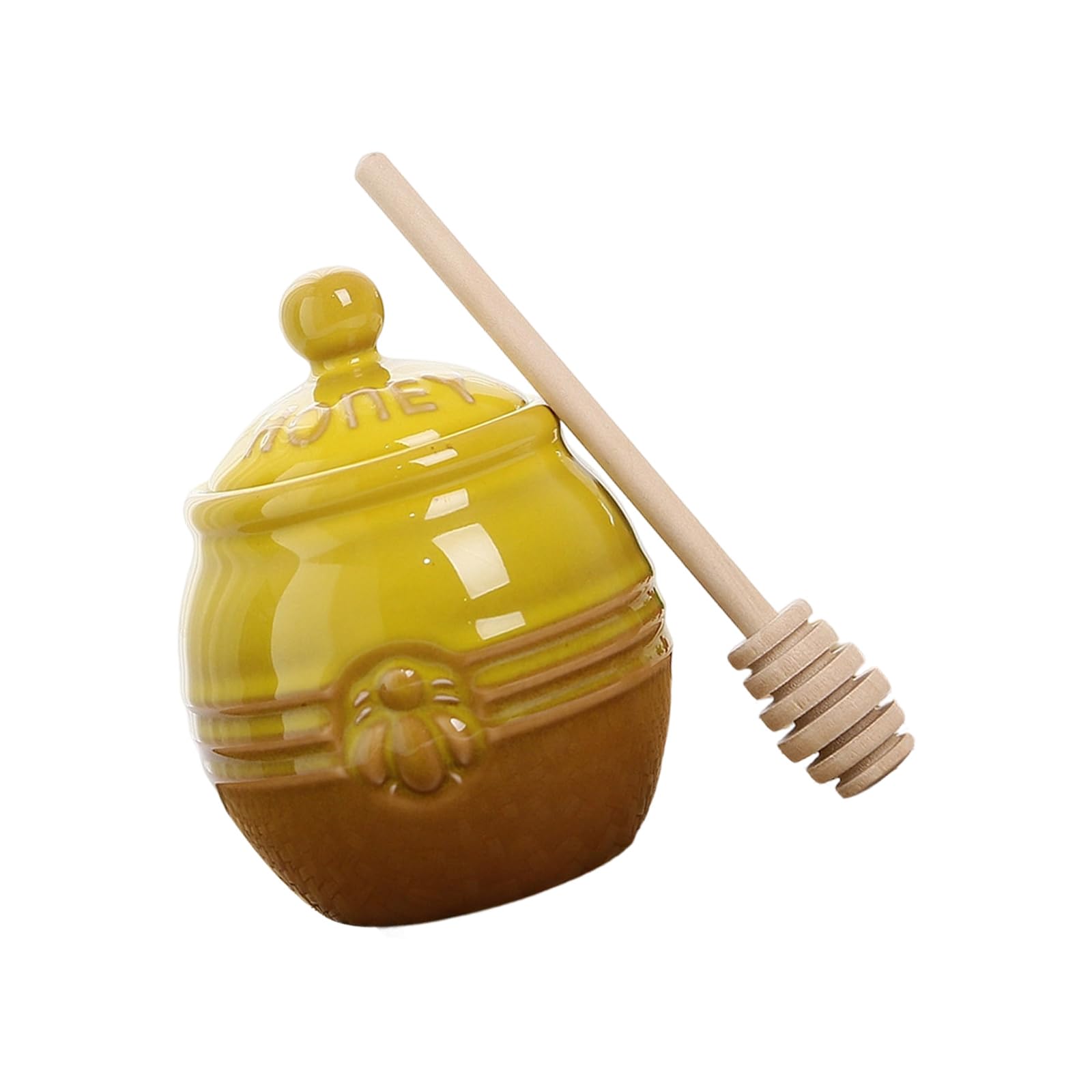 TFAOYS Ceramic Honeys Dispenser with Sealed Lid and Wooden Dipper Honeys Storage Container with Spoon Earthenware Dear Storage Jar