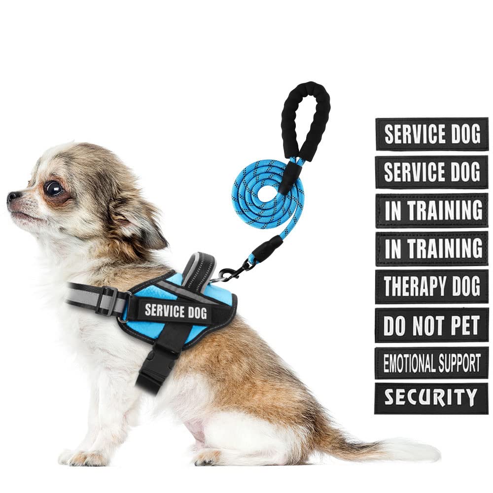 Animire Service Dog Vest Harness and Leash Set, in Training Dog Harness with 8 Dog Patches, Reflective Dog Leash with Soft Padded Handle for Dogs (Light Blue,Xs) — image 1