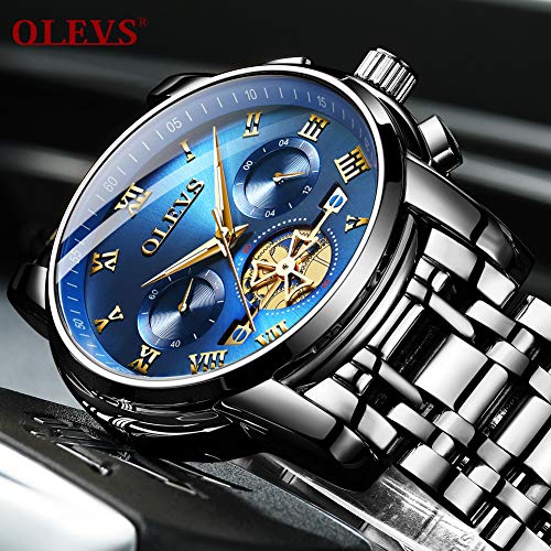 Image of OLEVS Men's Waterproof Watches Stainless Steel Waterproof Chronograph Wrist Watches Luxury Dress White Luminous Big Face Analog Quartz Male Watches