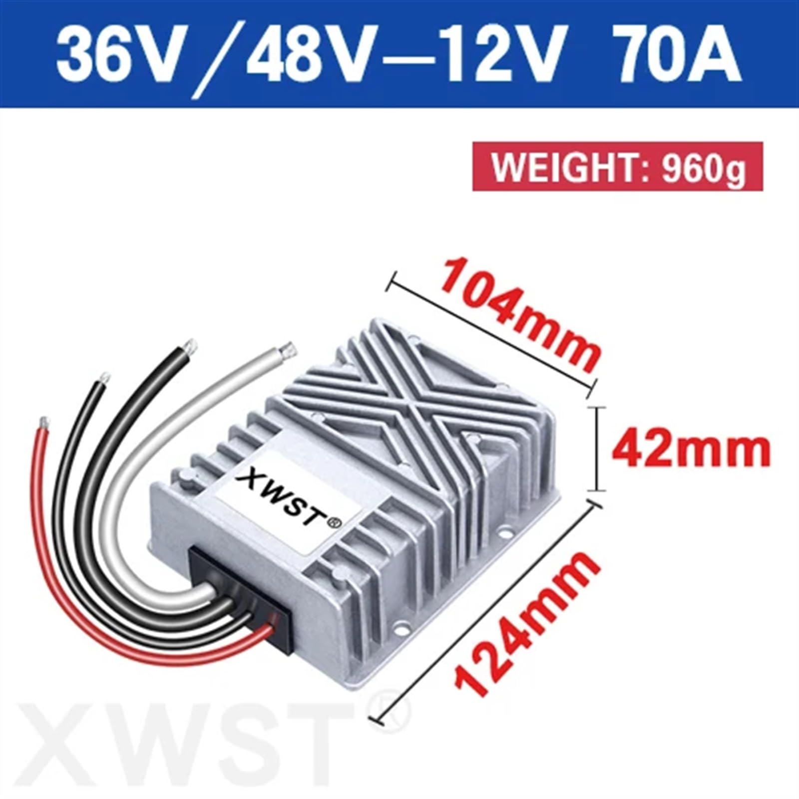Przetwornica mocy DC 36 V, 48 V, 12 V, 1 A, 70 A, 36, 48 V do 12 V, regulator napięcia (70 A aluminium)