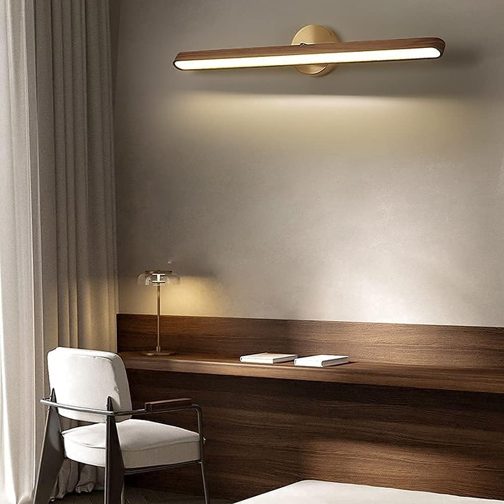 Spiegelleuchte für Badezimmer, Retro, LED-Wandleuchte aus Holz, mit Messingsockel, wasserdicht, Vintage-Kronleuchter
