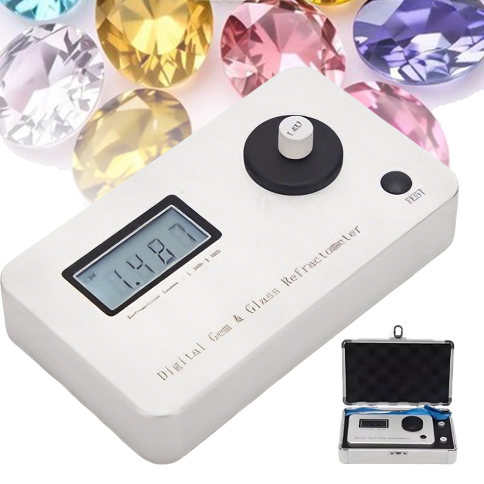 Refractómetro portátil de gemas con pantalla LCD y alta precisión, ideal para la identificación de piedras preciosas y pruebas de joyería