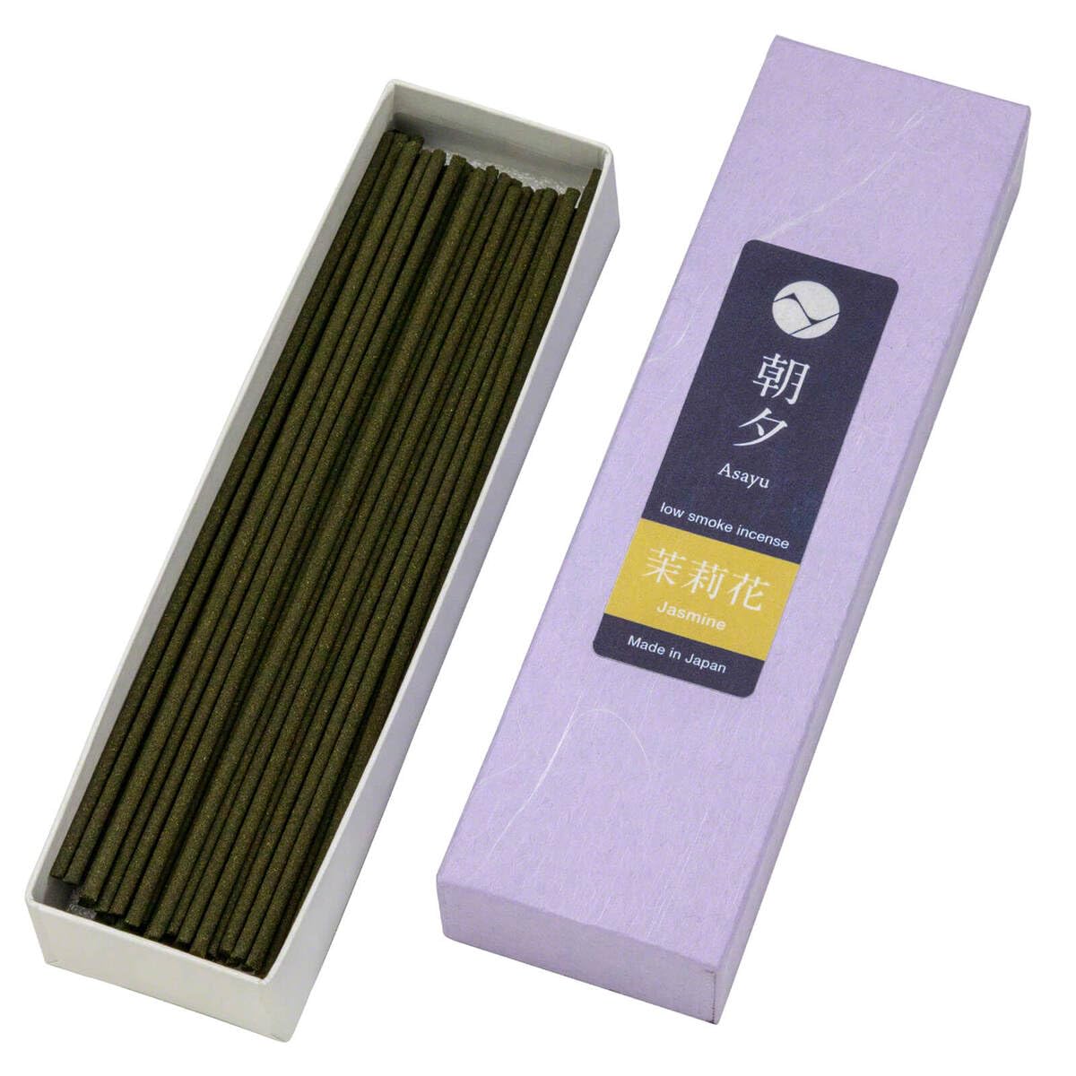 Asayu Japanese Low Smoke Incense Sticks Jasmine Scent - ca. 80 sticks, 40g (1.41oz) - Made in Japan Quality - Perfect for Evening Meditation, Relax or Yoga