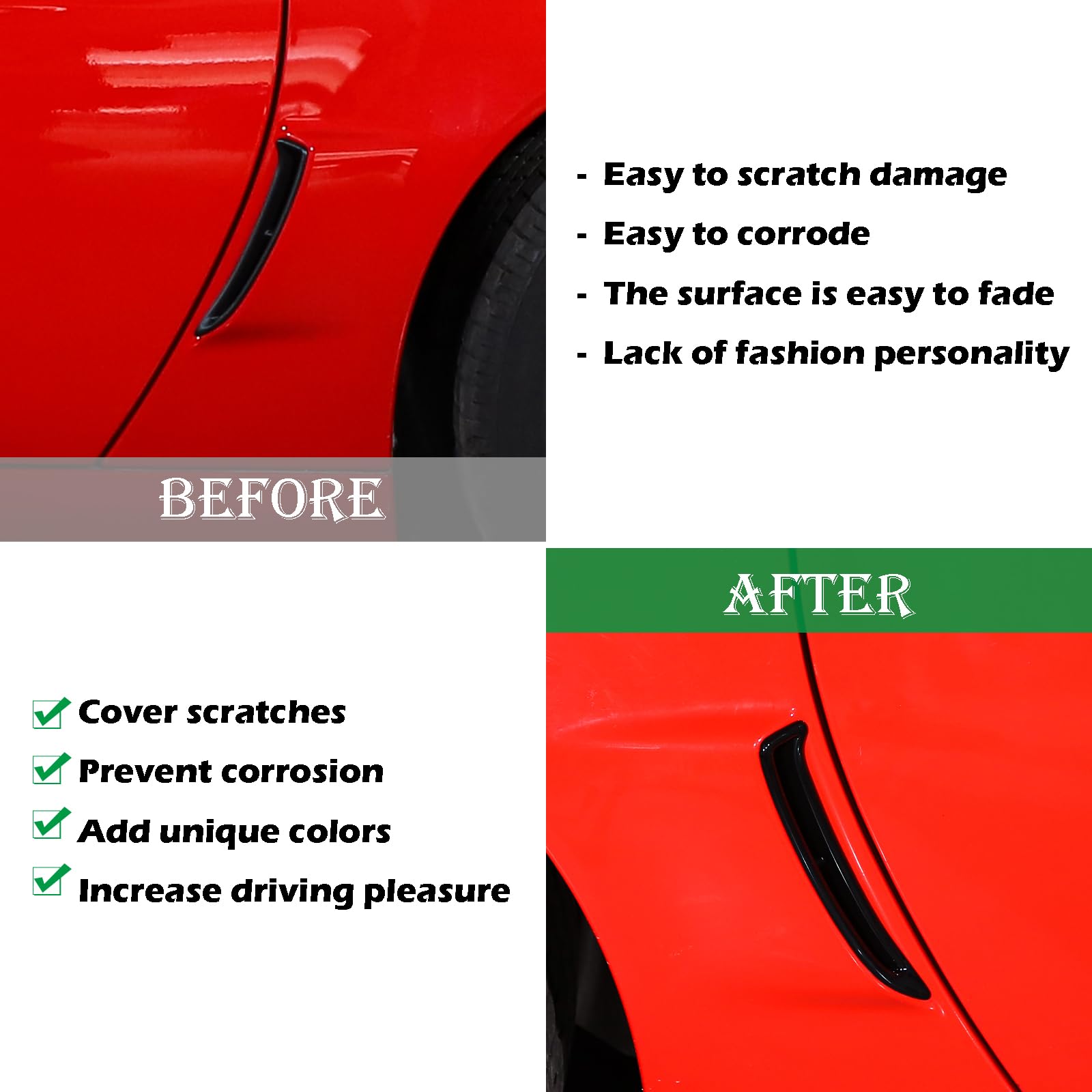 LLKUANG Car Fender Rear Air Vent Trim Cover Compatible with Chevrolet Corvette C6 Z06 ZR1 2005-2013, Rear Side Air Flow Intake Hole Grille Exterior Molding Accessories (Glossy black)