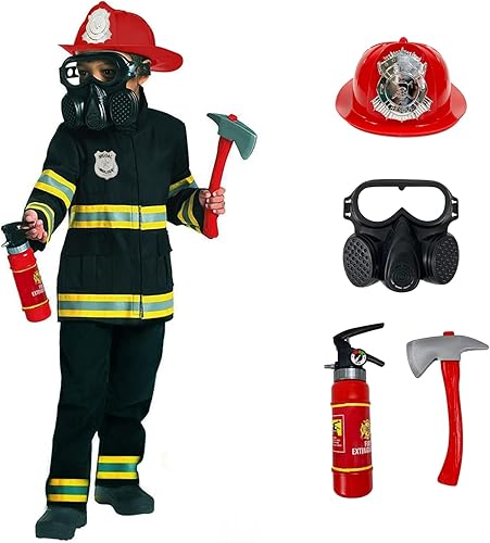 Morph Disfraz de bombero negro para niños, disfraz de bombero para niños, disfraz de bombero para niños