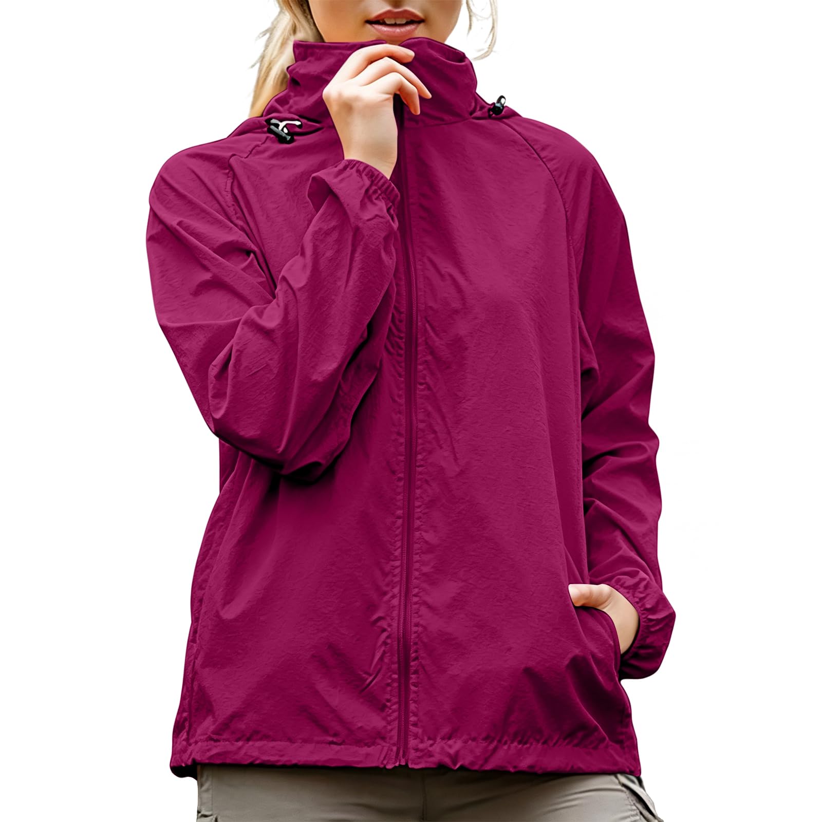 Saymany Jacke Damen Wasserdicht Regenjacke Outdoorjacke Leicht Winddicht Übergangsjacke Regenmantel Mit Kapuze Und Taschen Parka Funktionsjacke Dünn Mit Reißverschlüsse Laufjacke Freizeitjacke