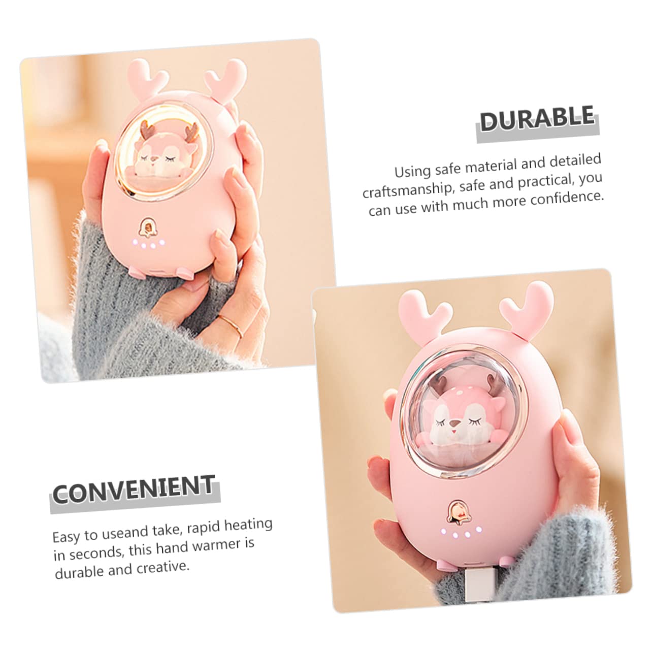 ABOOFAN Scaldamani Elettrico Ricaricabile USB Design Animale Cartone Animato Portatile Leggero Protezione Surriscaldamento Power Bank Caccia Campeggio Sci Donna Regalo