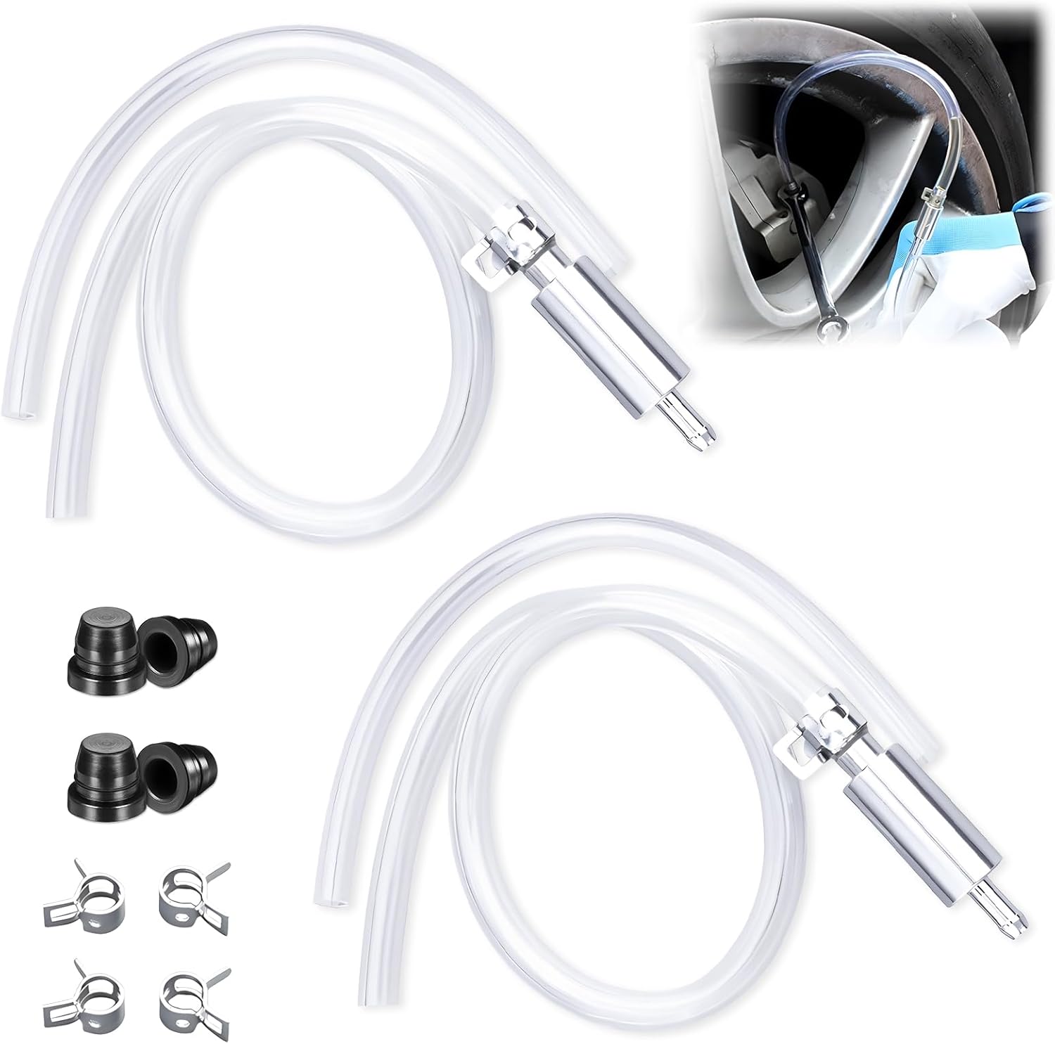 hepanio 2-Pack Brake Bleeder Hose Kit with One-Way Valve - Universal Bleeding Tool for Cars, Motorcycles, ATVs & Clutch