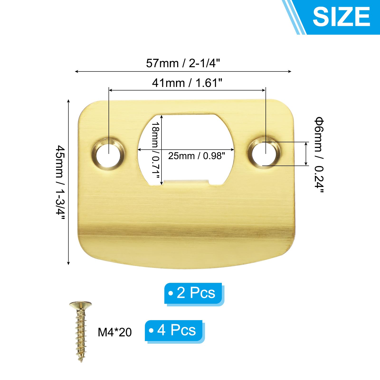 PATIKIL Door Strike Plate 2-1/4"x1-3/4",2Pcs Round Corner Extended Lip Strike Plate,Universal Security Latch Strike Deadbolt Strike Plate with Screw Interior & Exterior Door,Gold - Image 2