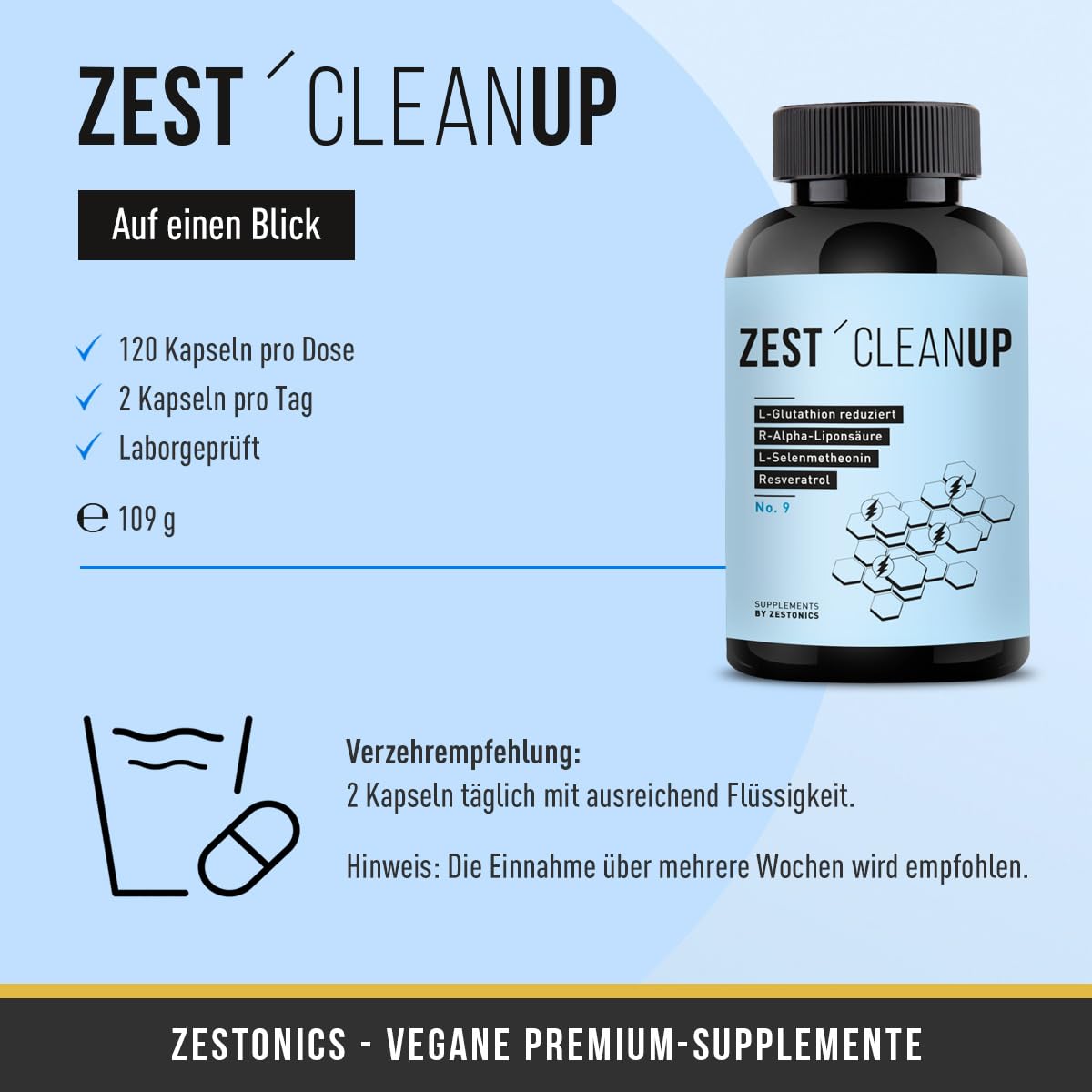 ZEST'CLEANUP - Glutathion-Mineral-Vitamin-Aminosäurekomplex (15 Zutaten) - 120 Kapseln