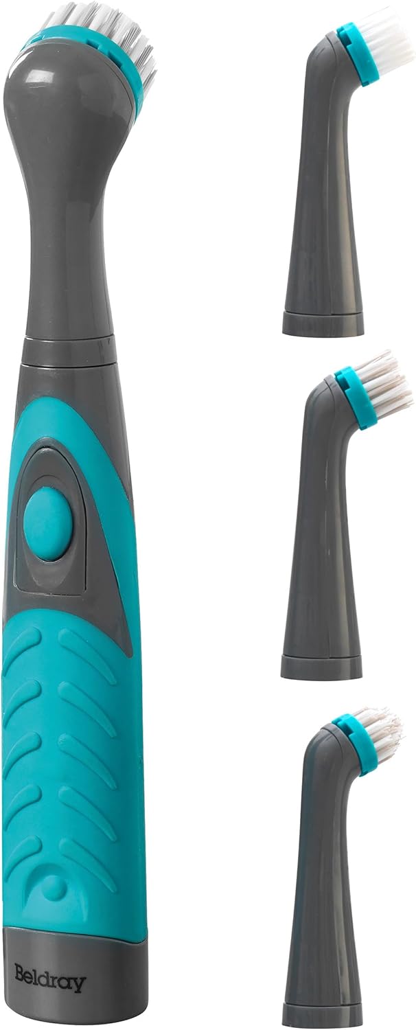 Beldray LA082718EU7 Deep Clean Electric Cleaning Brush, Waterproof Scrubbing Brush, Oscillating Cleaning Tool, 4 Rotating Replaceable Brush Heads, for Bathroom, Kitchen and Car