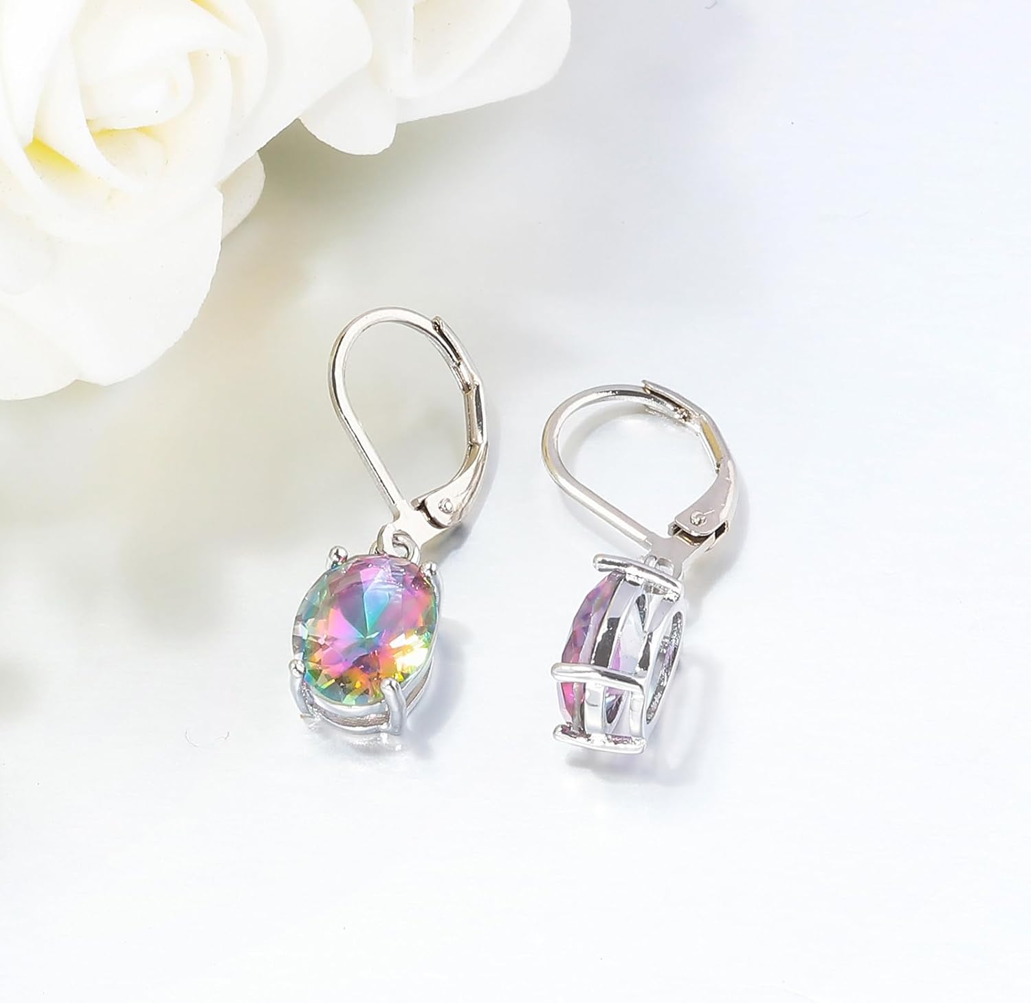 CiNily Cut-Oval Leverback Dangle Earrings for Women Hypoallergenic 14k White/Gold Plated Cubic Zircon Hanging Lever Earrings Lightweight Summer Drop Earrings Wedding Birthday Gifts Jewelry - Image 5