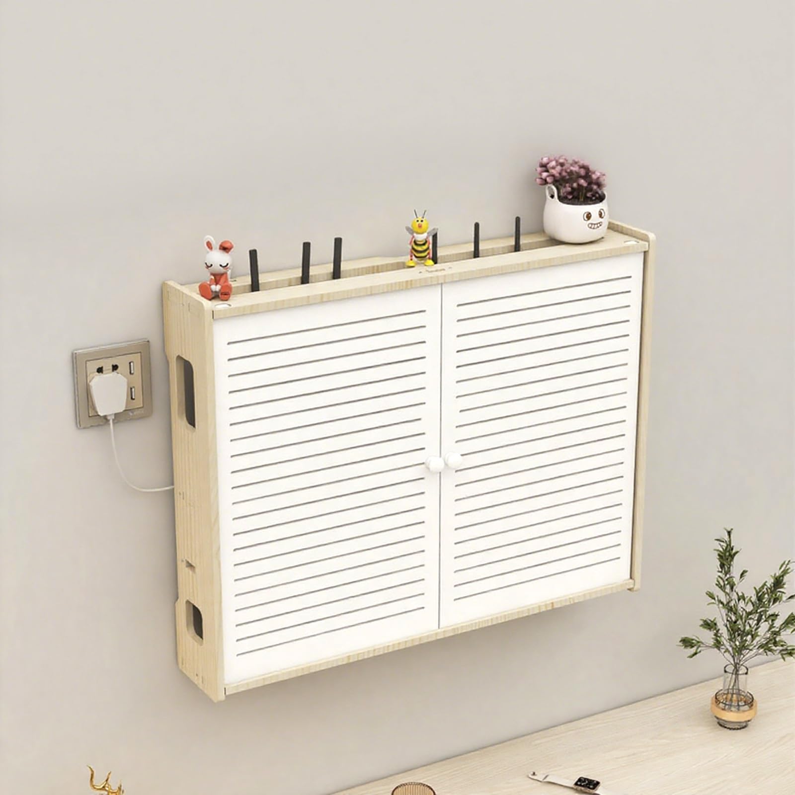 Scatola portaoggetti in Legno per Router, Nascosta da Box WiFi a Parete, mobiletto Decorativo per Router, scaffale per Modem, Supporto per proiettore, Organizer per la Gestione