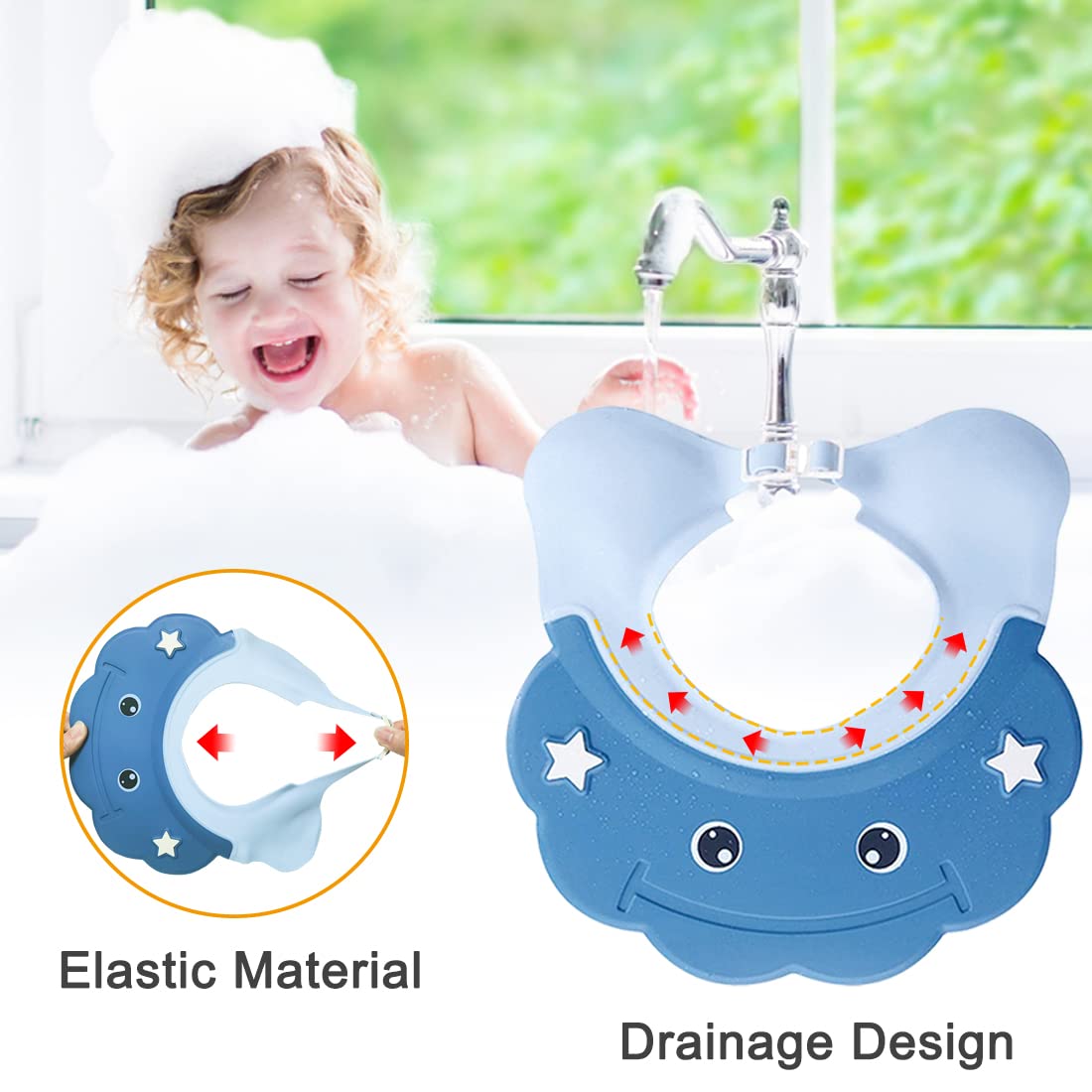 Enfants Shampoing Chapeau, Réglable Bonnet de Douche Bébé, Visiere Bain Enfant, Chapeau Douche Bébé Visière Bonnets, Casquette De Bain Bébé Protégez des Yeux, des Oreilles et du Visage