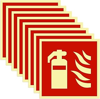 JIZZU 8 Stück Feuerlöscher Schild, 15 x 15 cm PVC Nachleuchtend Selbstklebende Brandschutzschild, Selbstklebend Brandschutzzeichen nach ISO für Haus Büro Baustelle und Auto