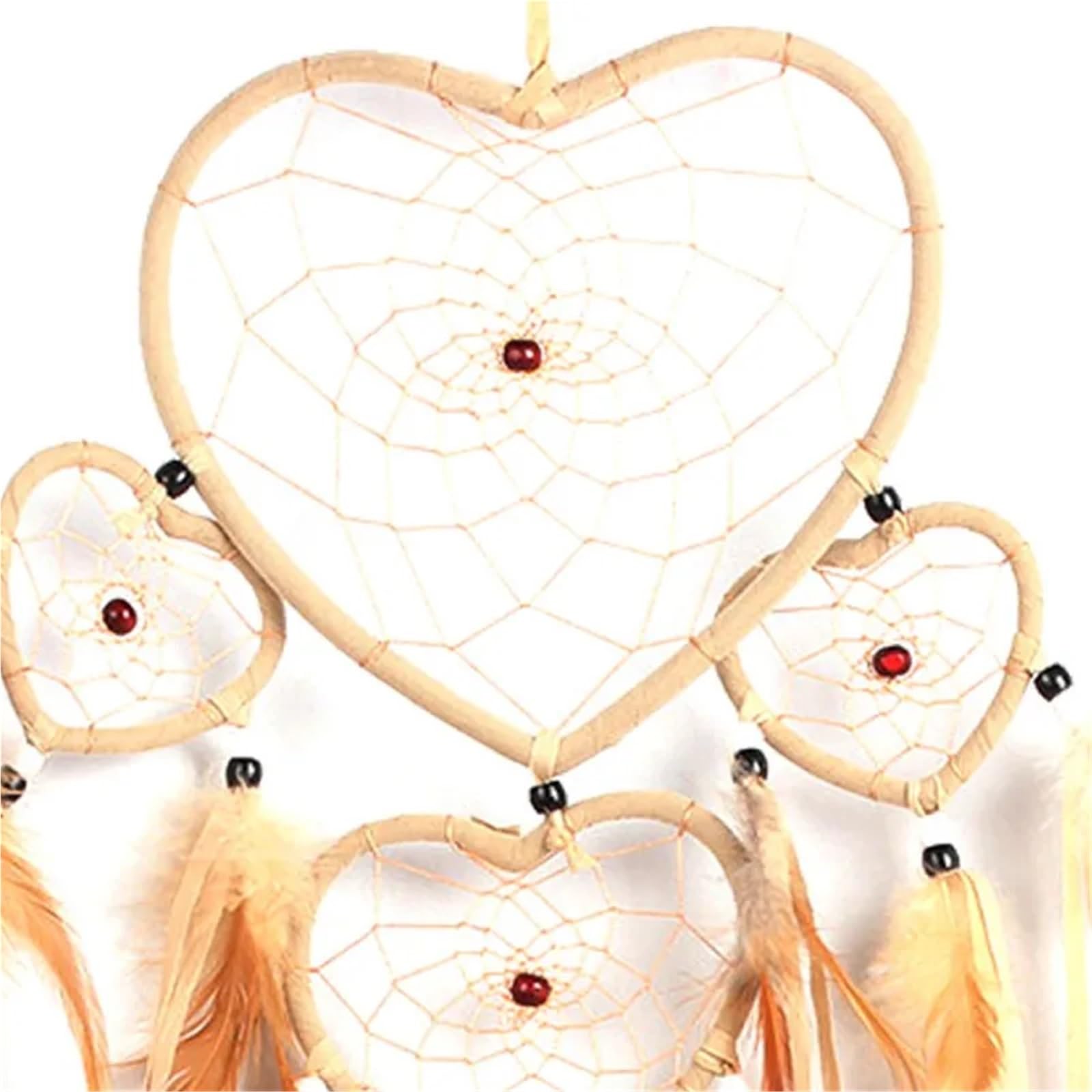 Atrapasueños Campana de Viento atrapasueños Grande, en Forma corazón, Colgante Pared del Dormitorio, Adorno Plumas, artesanías Tejidas a Mano, 2 uds(Red Coffee)