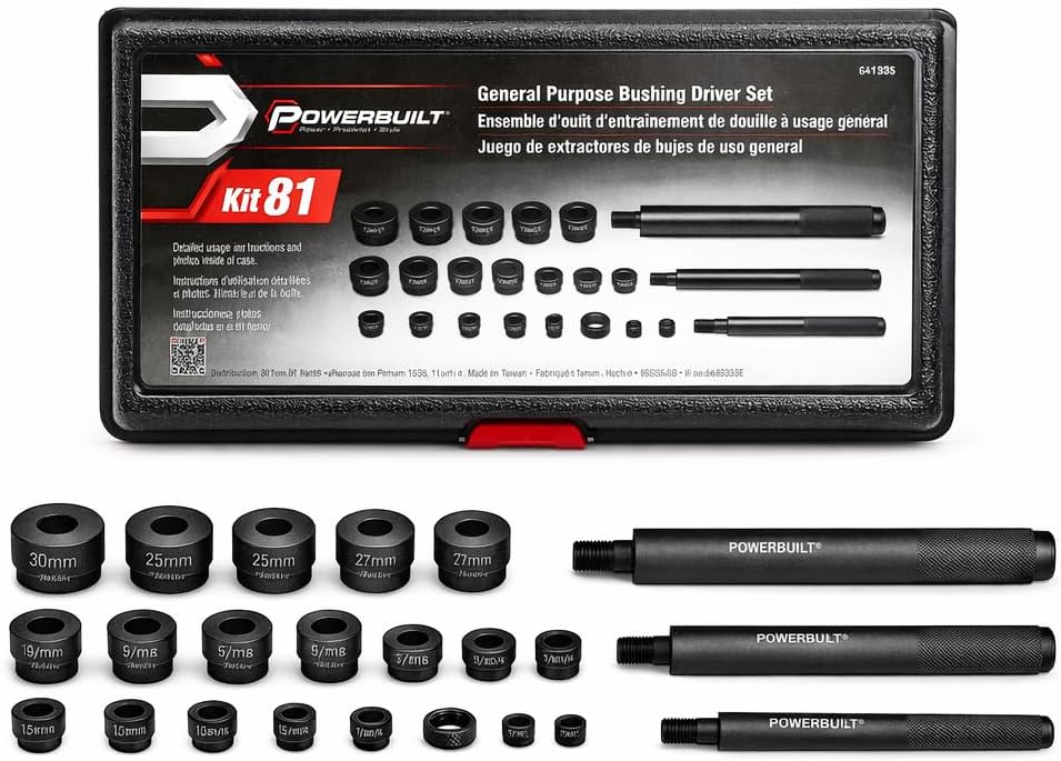 Powerbuilt General Purpose Bushing Driver Tool Kit, Tool Set to Install and Remove Press-in Bushings, Cars, Trucks, Tractors, Vehicles - 641335