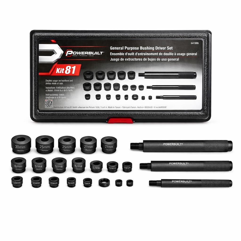 Powerbuilt Kit de Herramientas de Conductor de bujes de Uso General, Juego de Herramientas para Instalar y Quitar bujes a presión, Coches, Camiones, Tractores, vehículos - 641335