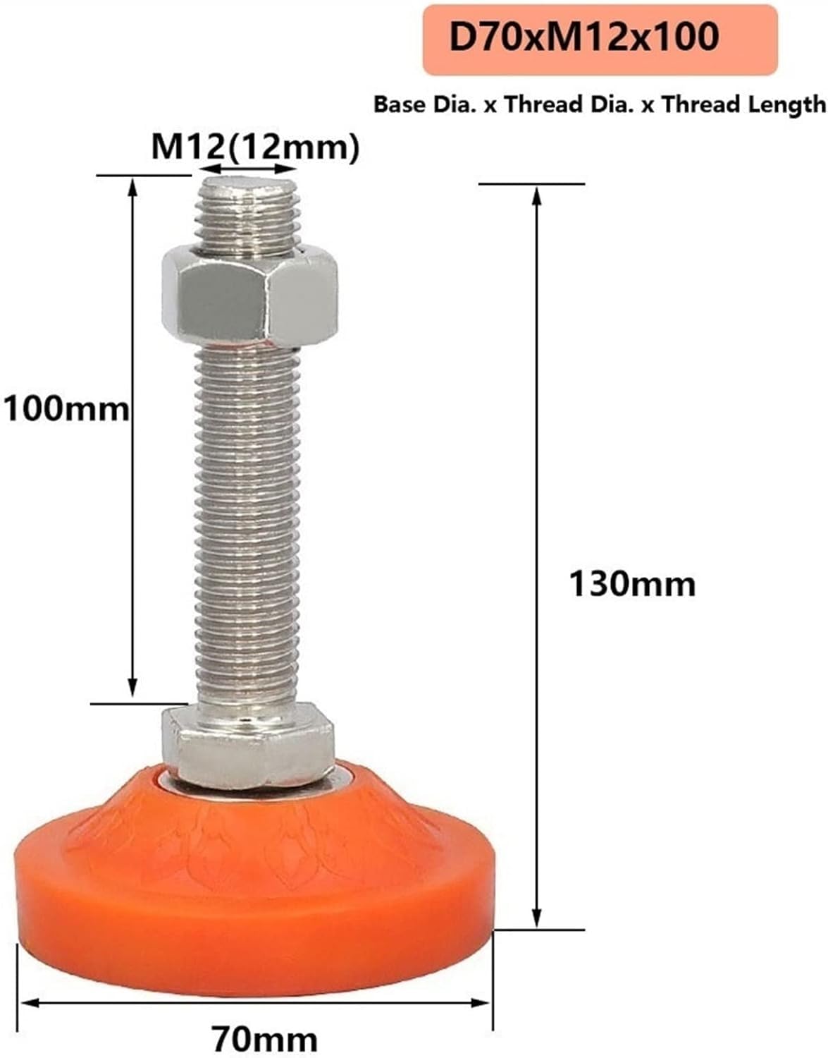 Patas de Mueble Regulables, Paquete de 4 Patas niveladoras Resistentes con Rosca M12, Ajustables, for Muebles y Equipos mecánicos, de Acero al Carbono.
