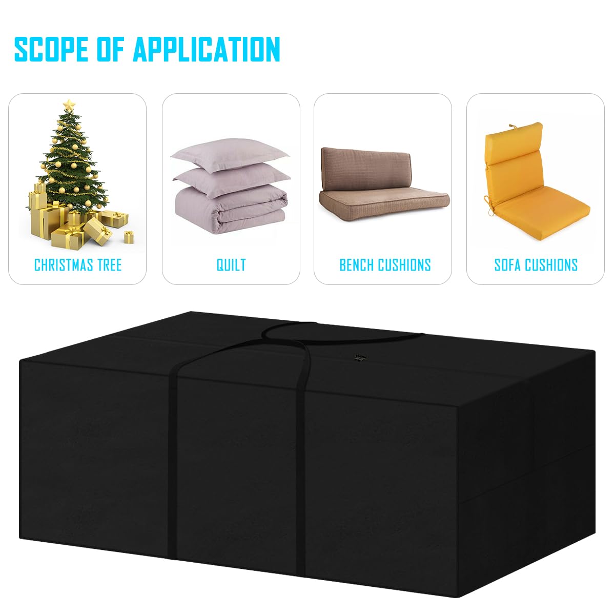 Sac de Rangement pour Coussins de Meubles de Jardin, Housses de Coussin d'Extérieur avec Poignée, Iimperméable, Anti-UV, Sac de Rangement pour Sapin de Noël, 200x80x60cm