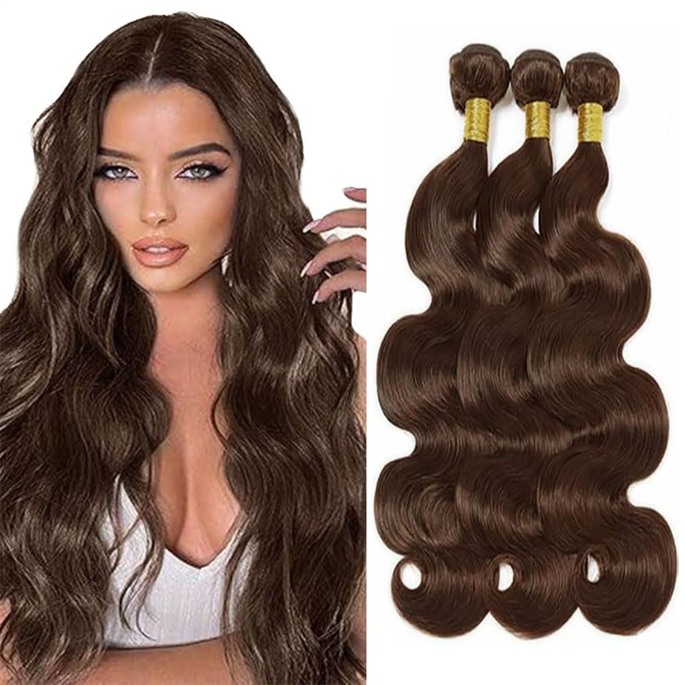Shoaiye #4 Chocolate Brown Color Body Wave Human Hair Bundles 26 28 30 Inch Bundle/100g Total 300g Doubles Weft Unprocessed Human Hair Extension For Women
