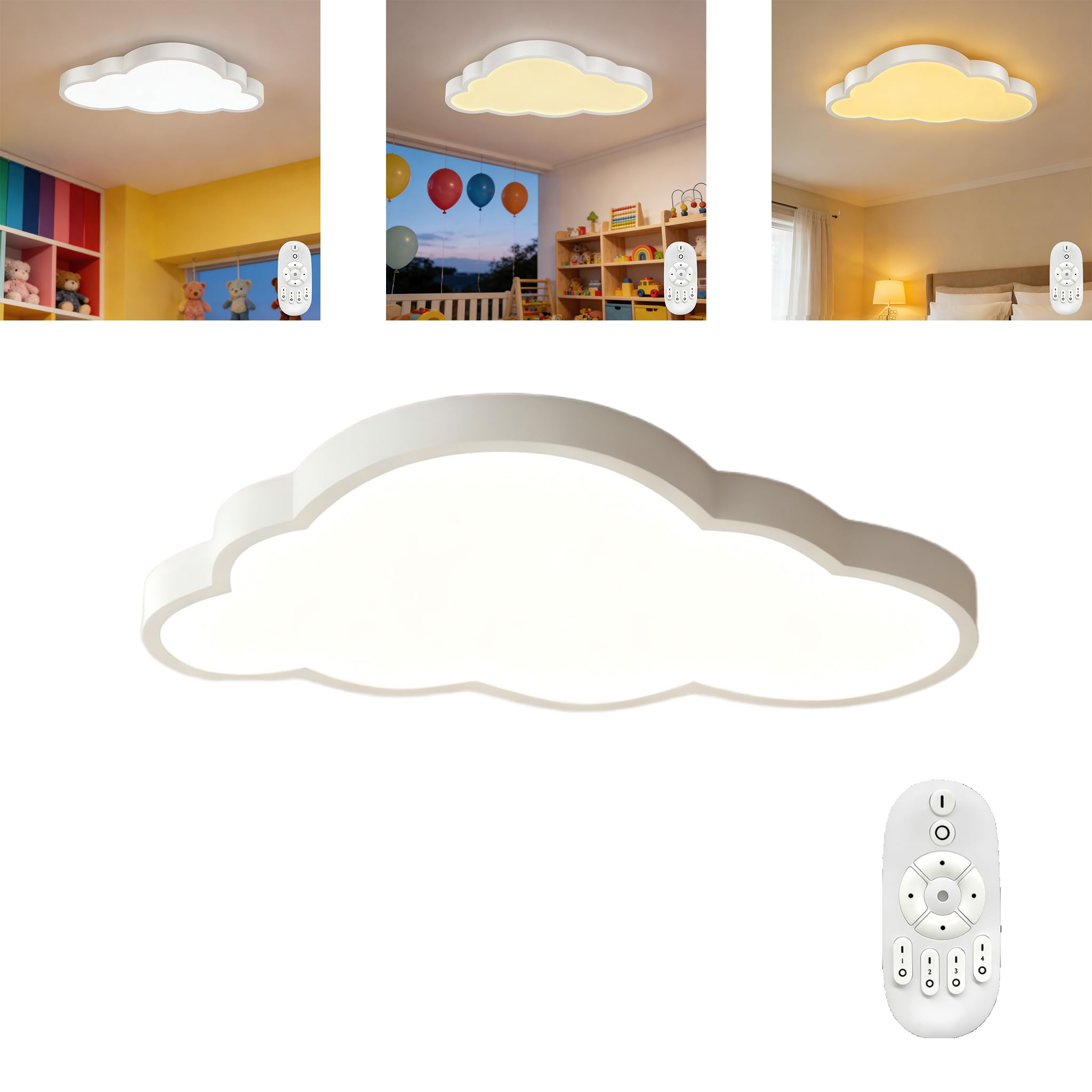 YRHome 48W Plafoniera LED Effetto Nuvola Dimmerabile in Acrilico IP44 con Telecomando, Lampada Ultra Sottile per Camera dei Bambini