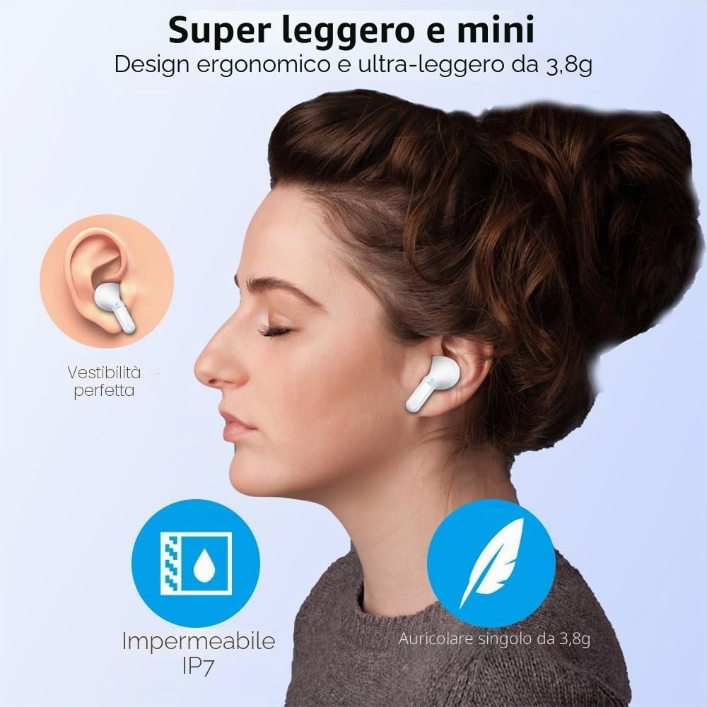 Cuffie Bluetooth, 2025 Auricolari Bluetooth 5.4 con 4 HD ENC Cancellazione Rumore Mics, 40 Ore HiFi Stereo Cuffie Wireless con LED Display USB-C, IP7 Impermeabili Cuffiette Bluetooth per Android/iOS
