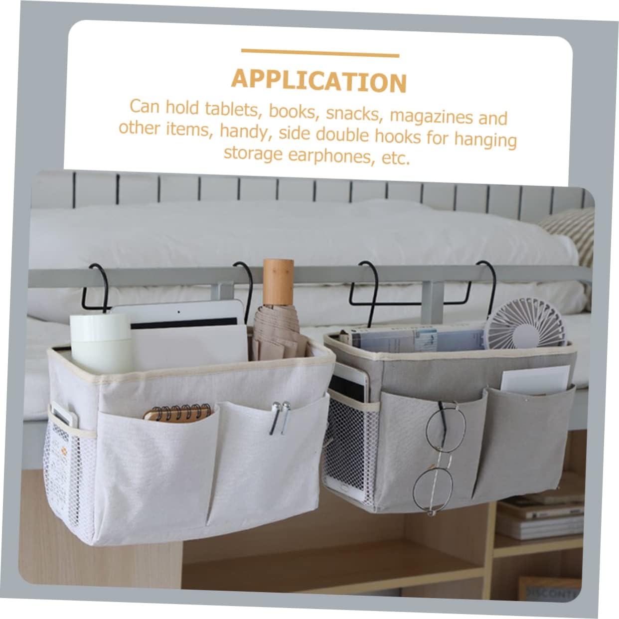 Portable Bedside Hanging Storage Organizer Bag Gray Hanging Storage Basket for Bedside Office Dorm Room for Books Remote Controls and Snacks Easy to Install Innovative Hook Design