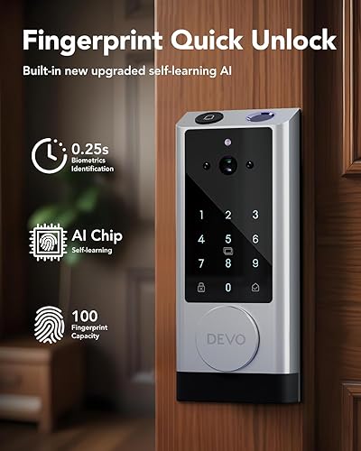 Miniatura 3 de Devo Cerradura inteligente de video G1 con cámara y timbre, cerradura de puerta de entrada sin llave 6 en 1 con control remoto de aplicación,
