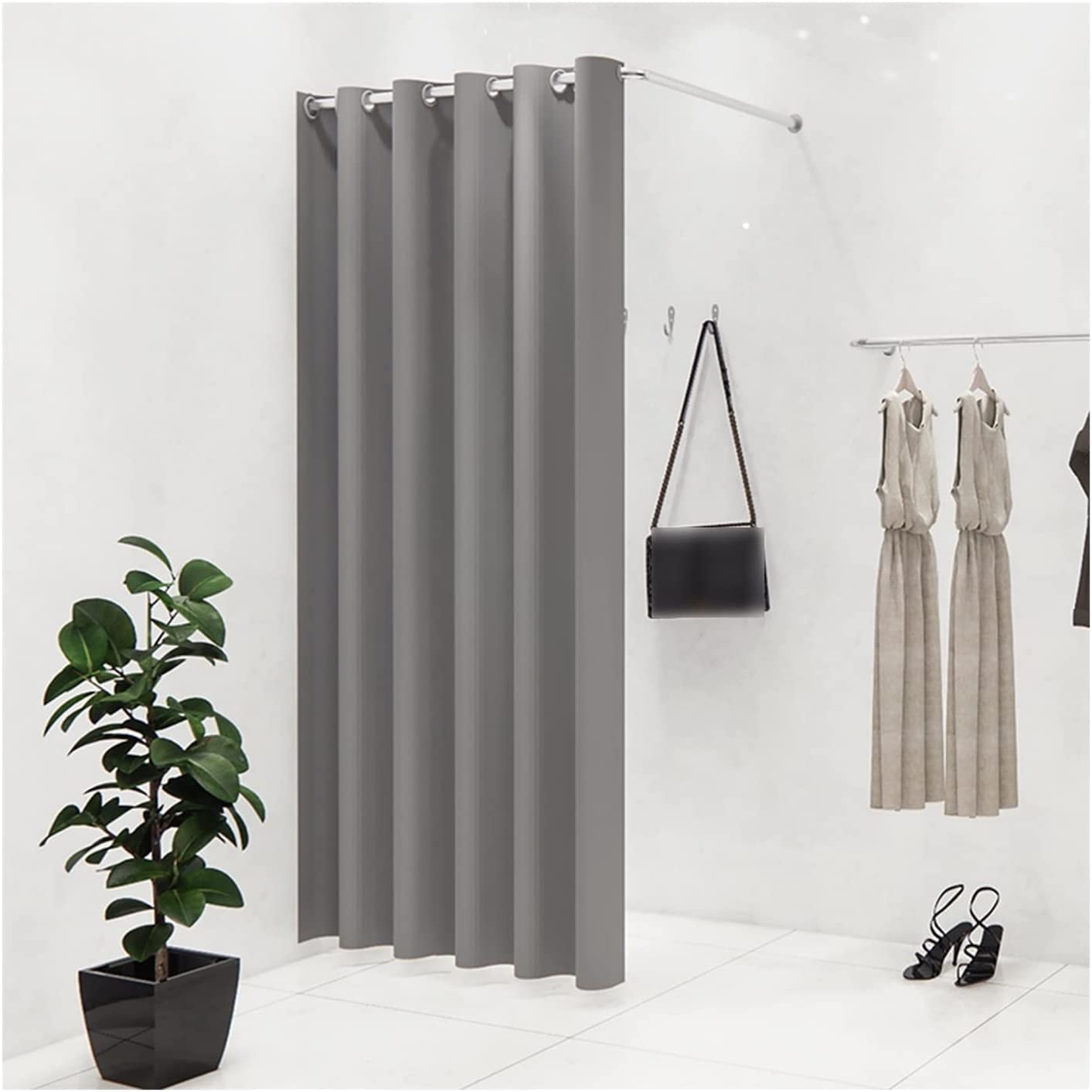 Cabine d'essayage magasin de vêtements, vestiaire mobile en L avec rideau d'ombrage épais