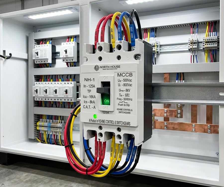 Image of NORTH HOUSE MCCB | 100 A 4 Pole | ISI Marked | 10kA | IEC 60947-2 | Fixed Type