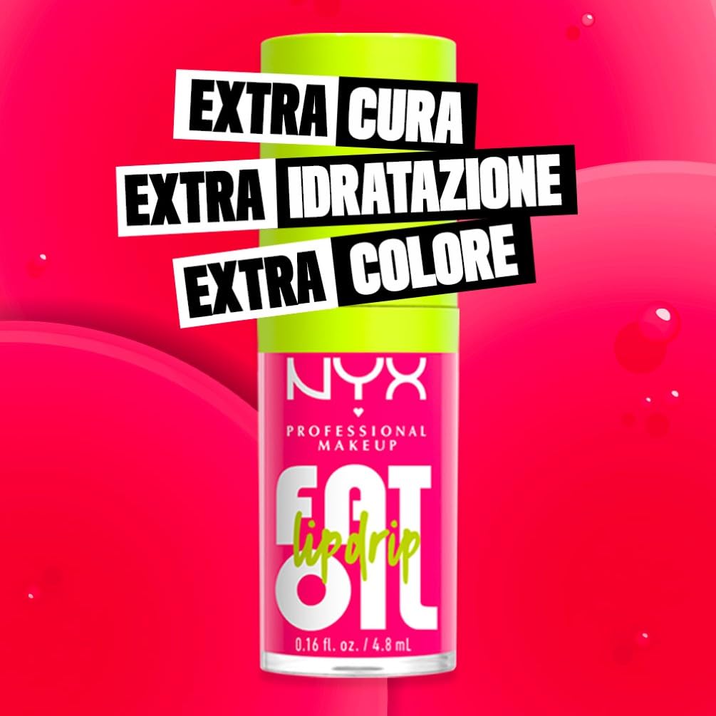 NYX Professional Makeup Gloss Labbra, Finish Cremoso e Lucido, Fino a 12H di Idratazione, Maxi Applicatore, Con Squalano, Olio di Lampone e Camemoro, Fat Oil Lip Drip, Tonalità: My Main