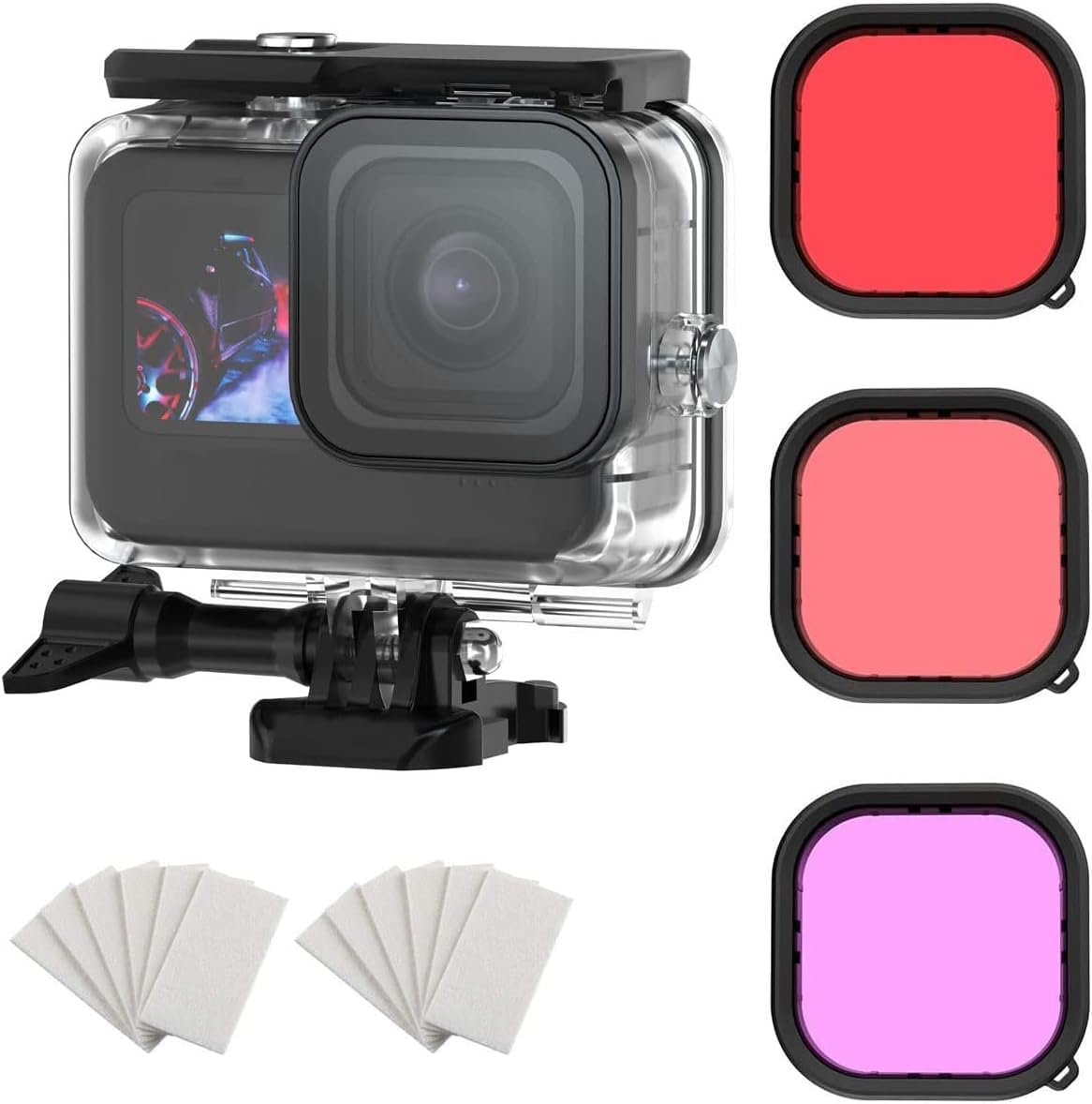 Lupholue Waterproof 60 M Transparent Underwater Housing Case with Filters & 12 pcs Anti Fog Inserts Compatible with GoPro Hero 12 11 10 9