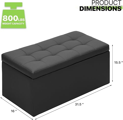 Miniatura 3 de Magshion Rectangle Living Unfold Storage Bench Footstools Seat End Coffee Table Ottoman, Black