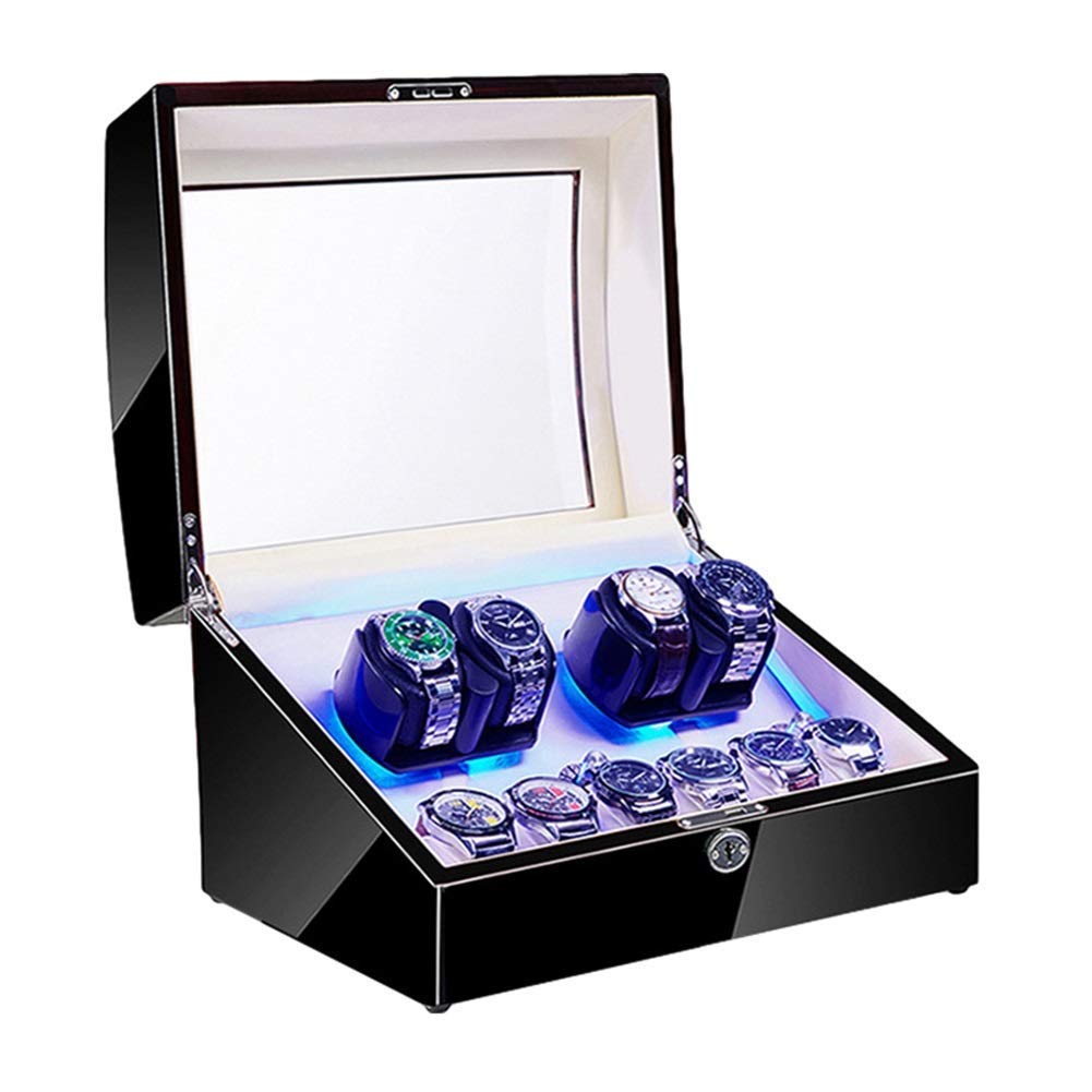 MYUYEE Watch Winder 4+6 Automatic Watch Winder With Led Illumination Flexible Watch Pillow Piano Paint Exterior Quiet Motor Power Supply,White Watch Winder (White-A)