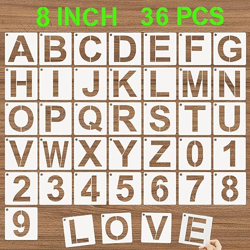 DZXCYZ Alphabet Letter Stencils 8 Inch, 36 Pcs Reusable Plastic Letter Numbers Templates, Art Craft Stencil for Painting on Wood, Wall, Glass, Fabric, Rock, Signage