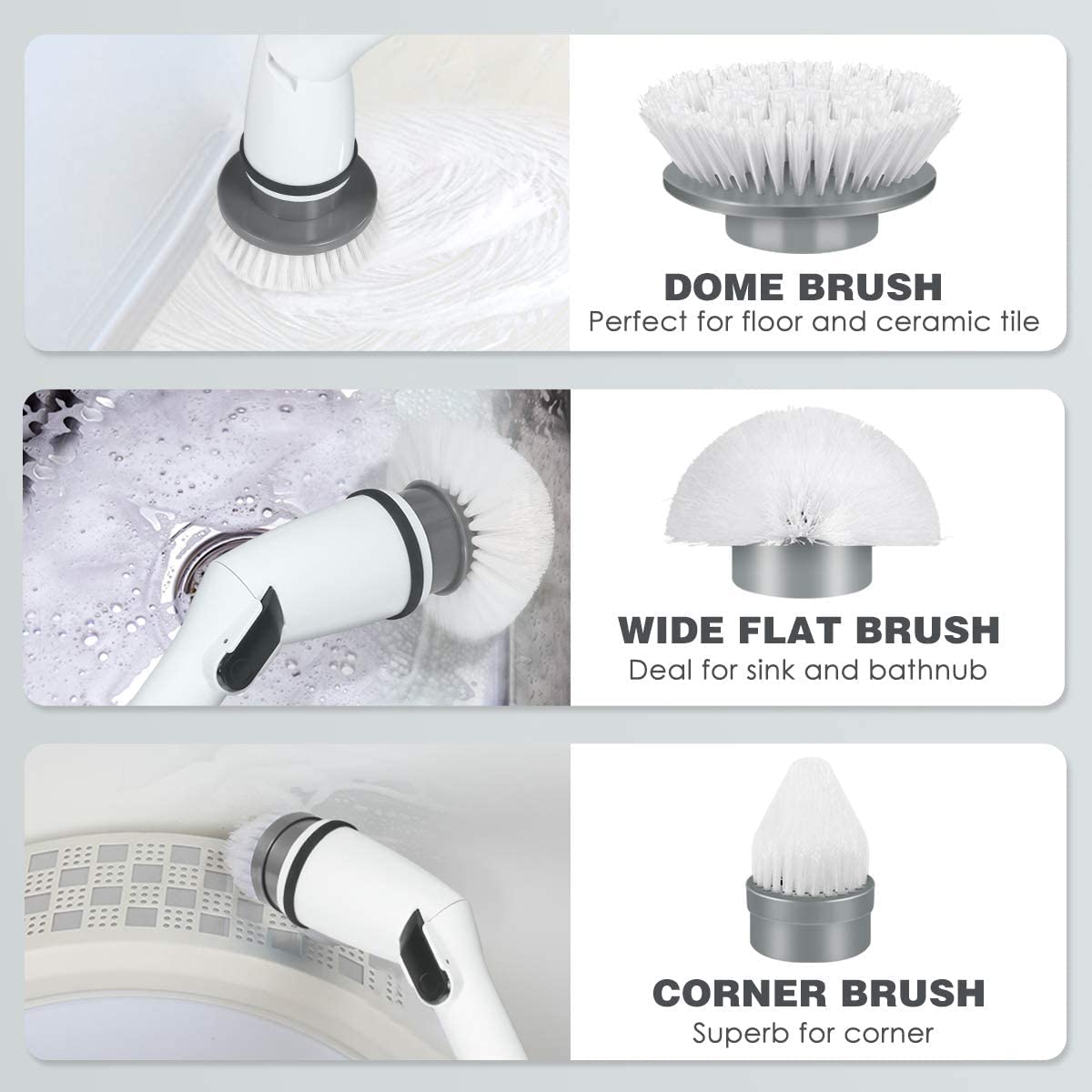 Electric Spin Scrubber, Cleaning Brush Scrubber with Cordless Spin Scrubber, 360 Power Rotation with 3 Multi-Purpose Replaceable Cleaning Brush Heads for Cleaning Tile, Bathtub, Kitchen, Pool