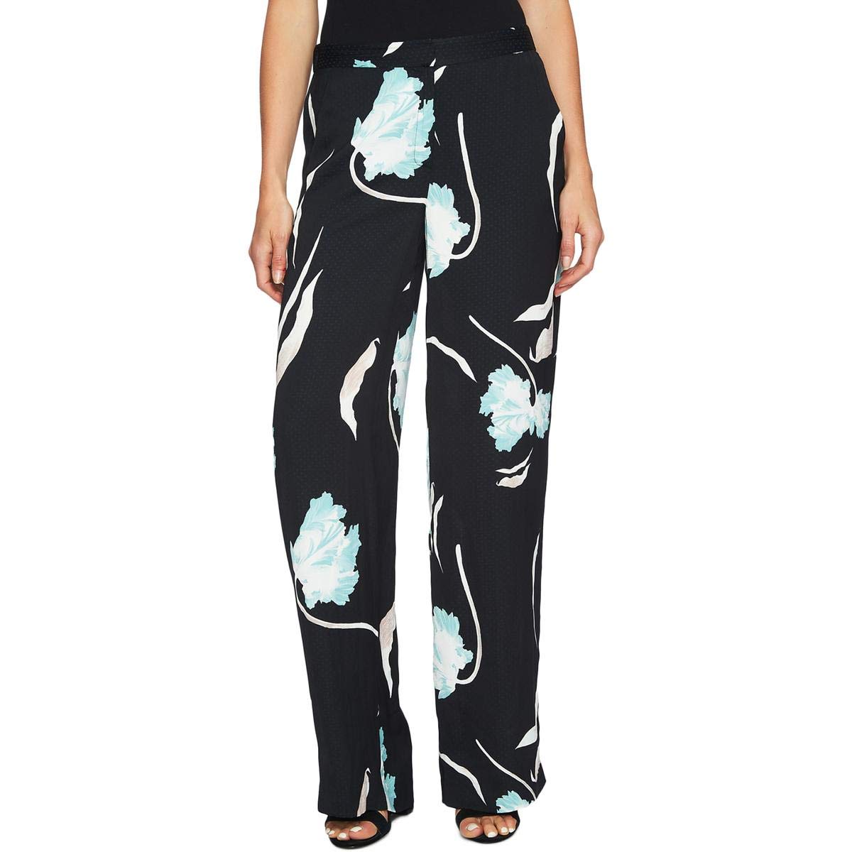 1 STATE Womens Printed Flat-Front Wide Leg Relaxed Casual Pants Black 8 Long