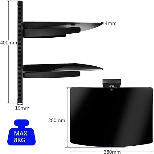 Miniatura 3 de suptek Soporte de altavoz, estante de vidrio flotante para reproductores de DVD/cajas de cable/consolas de juegos/accesorios de TV, 2 estantes,